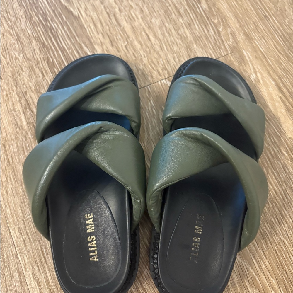 Alias Mae Green Slide Sandals with Crossover Straps